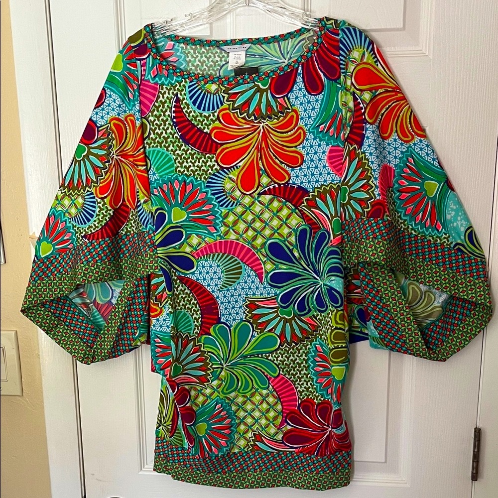 Trina Turk Zanzibar tunic dress beach cover-up multicolor abstract floral XS